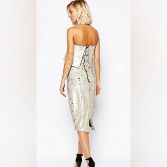 Lavish Alice Pealised & Gold Reverse Sequin Bandeau Cropped Midi Dress by Asos - Picture 3 of 5